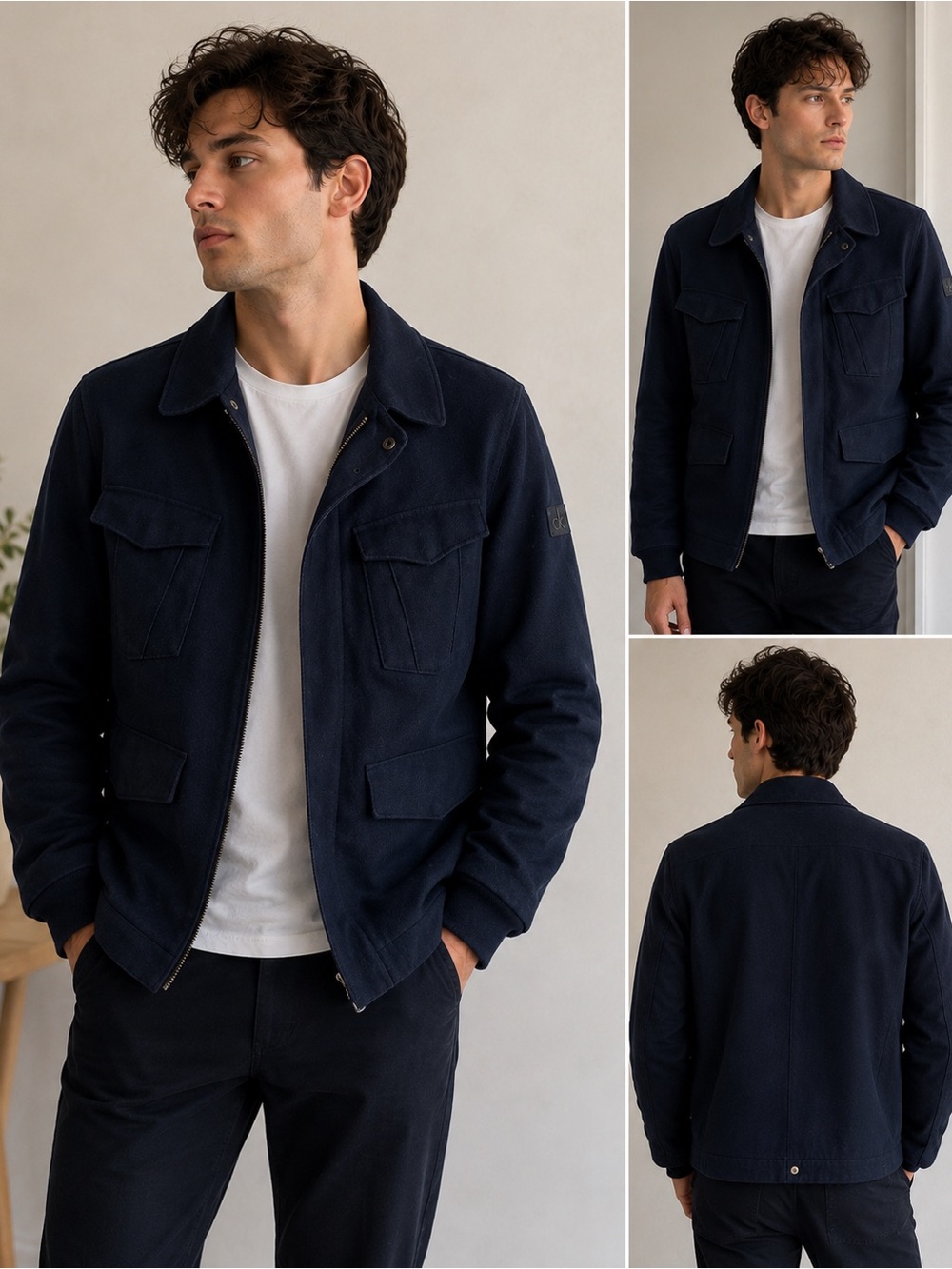 Men's Calvin Klein Navy Field Jacket - Classic Zip-Front Workwear